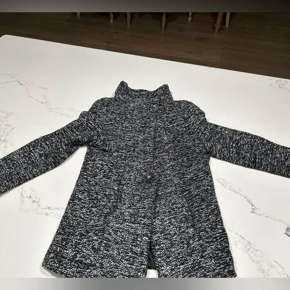 NEW Tweed Black & White Marled Knit Lined High Collar Winter Coat XS/S
